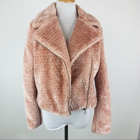 Lulu’s Cozy Business Pink Faux Fur Moto Jacket S - Picture 2 of 12